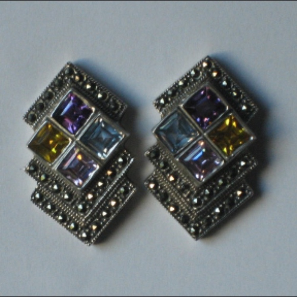 Vintage sterling earrings marcasites gemstones